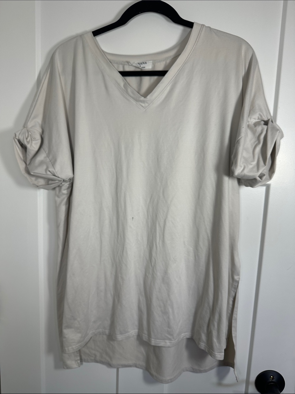Oversized Light Beige V-Neck Short Sleeve Shirt